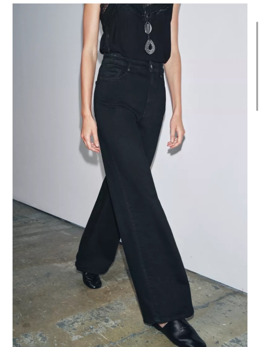 ZARA Black Relaxed Wide-Leg Jeans